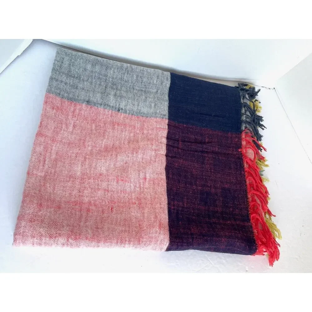 Anthropologie Colorblock Cotton Throw Blanket 60x70 Fringed